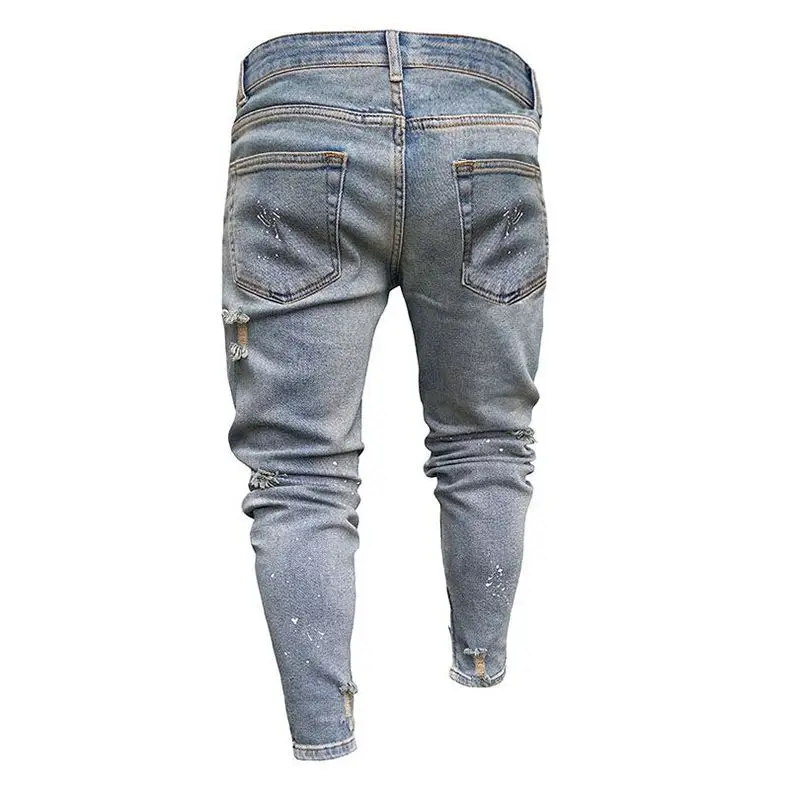 Promo 2019 Men Stylish Ripped Jeans Pants Biker Slim Straight Hip Hop Frayed Denim Trousers New Fashion Skinny  broken hole Jeans 3XL