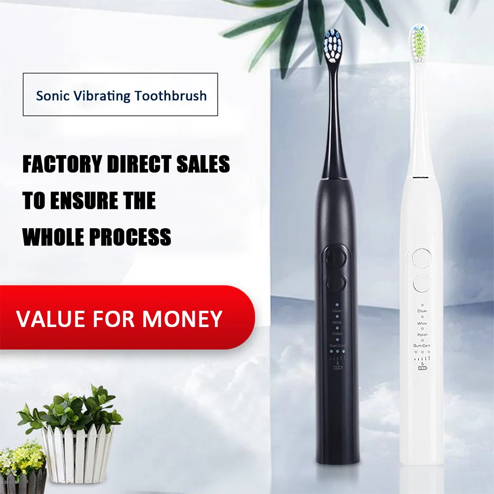 

CANDOUR 5118 Sonic Electric Toothbrush Adult Timer Brush Electric Tooth Brushes with Replacement Brush Head USB Rechargeable