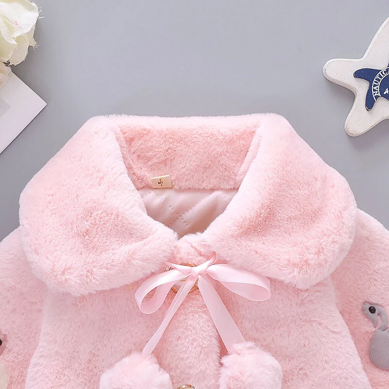 Пальто для новорожденных девочек Детская куртка для маленьких девочек плюшевое пальто с рисунком Детские хлопковые топы, теплые зимние меховые пальто