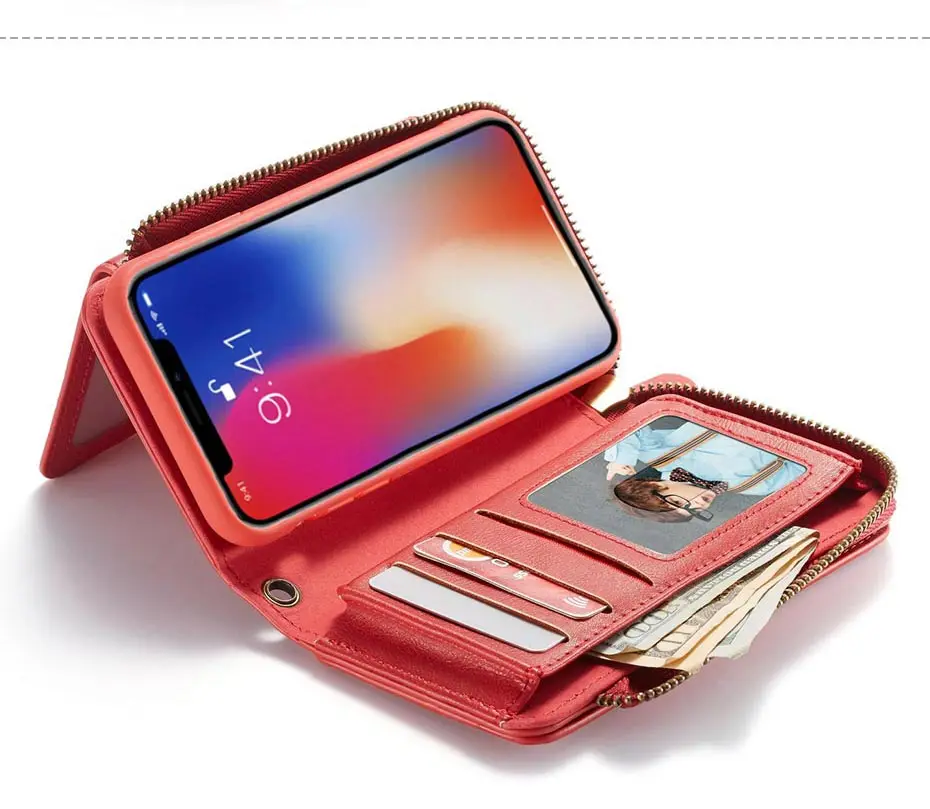 Роскошный чехол-кошелек из искусственной кожи на молнии для iPhone 6, 6s, 7, 8 plus, чехол, Не оставляющий следов, кошелек, чехол для телефона, для iPhone X, XR, XS, Max