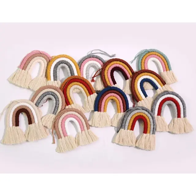 Macrame Rainbow Wall Hanging Decorative Colored for Boho Home Decor Party Supplies, Baby Shower, Nursey Dorm Room 2