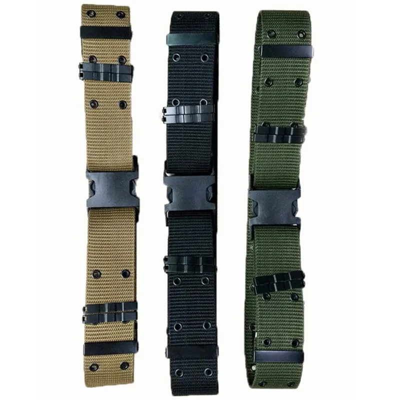 

1pc Tactical Belt Training Belt Outdoor Sport Nylon Belt Survival Airsoft Combat Double Row Hole Military Hunting Waistband