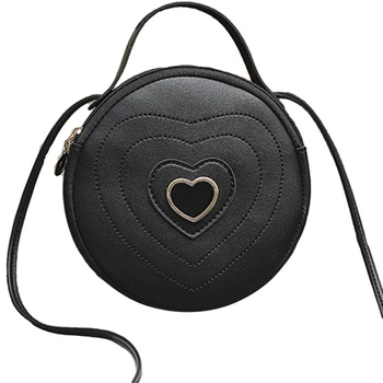 

Fashion Cute Round Heart-Shaped Pattern Women'S Zipper Messenger Bag Shoulder Bag Handbag Black