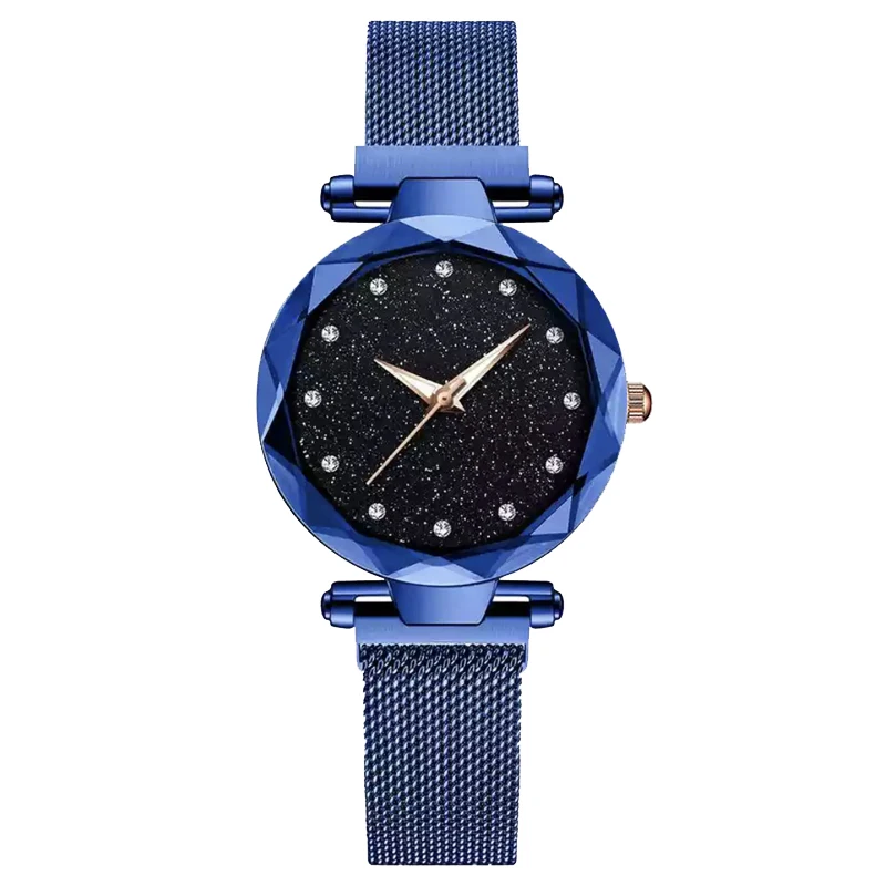Прямая поставка Роскошные сетчатые магнитные пряжки звездное небо кварцевые часы для женщин модные наручные часы relojes mujer montres femme - Цвет: Синий