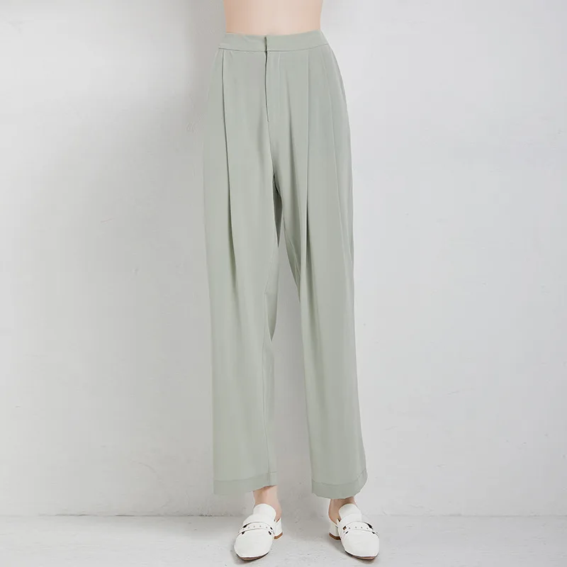 

118 New silk wide leg pants in spring and summer 2021 women's high waist drop feeling relaxed straight pants long pants