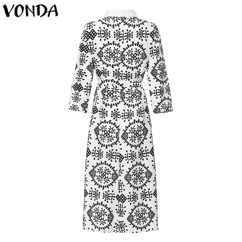 VONDA винтажное платье с принтом летние сексуальные платья с v-образным вырезом на пуговицах и разрезом по подолу Повседневная пляжная Женская одежда для вечеринки богемные Vestidos 5XL