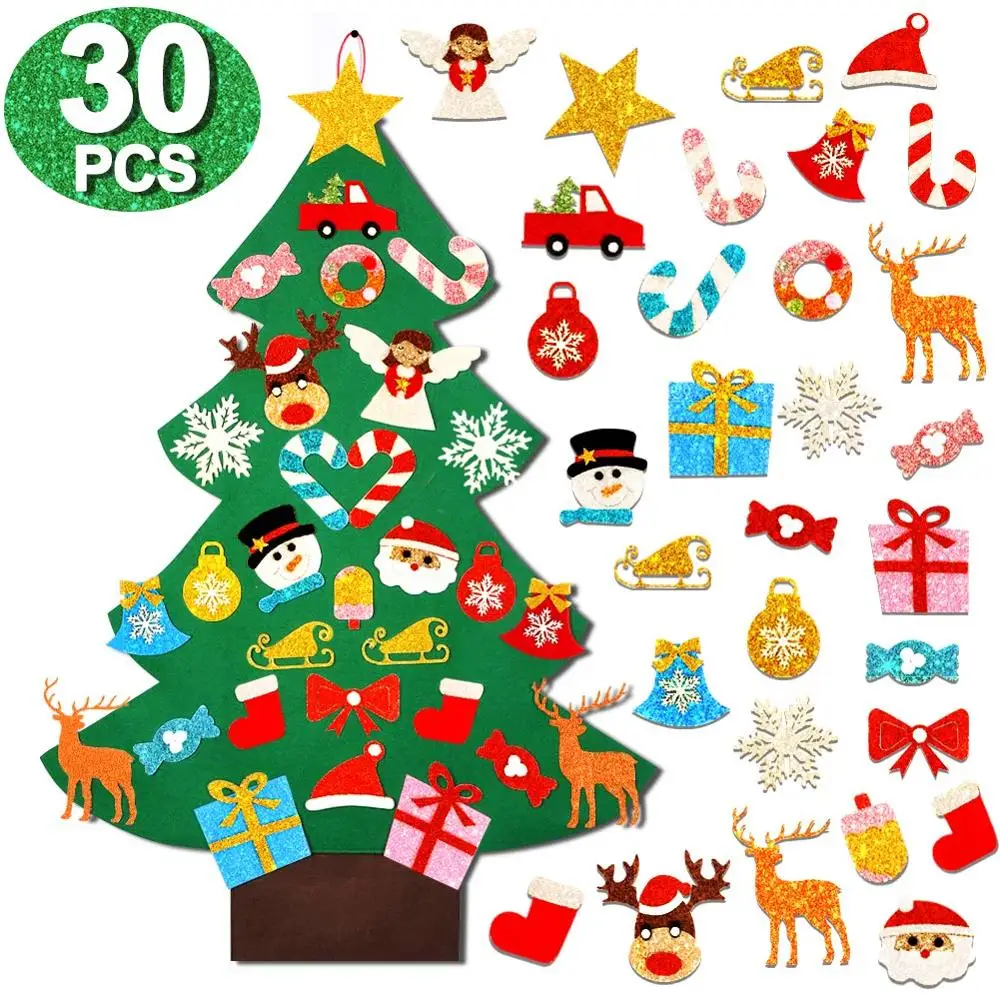 New Tree OurWarm 3D DIY Felt Christmas Tree with Ornaments Kids New Year Toys Artificial Tree Xmas Gifts Door Wall Hanging Decorations - Цвет: New Tree