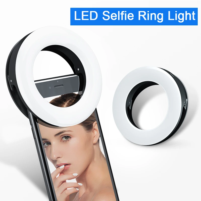 Blue Hemobllo Clip On LED Selfie Ring Light USB Rechargeable for Smart Phones 