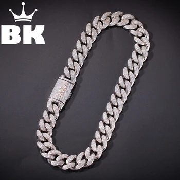 

THE BLING KING 18mm CZ Cuban Chains Gold Prong Miami Cuban Chocker Big Lock Cubic Zirconia Necklace Chain