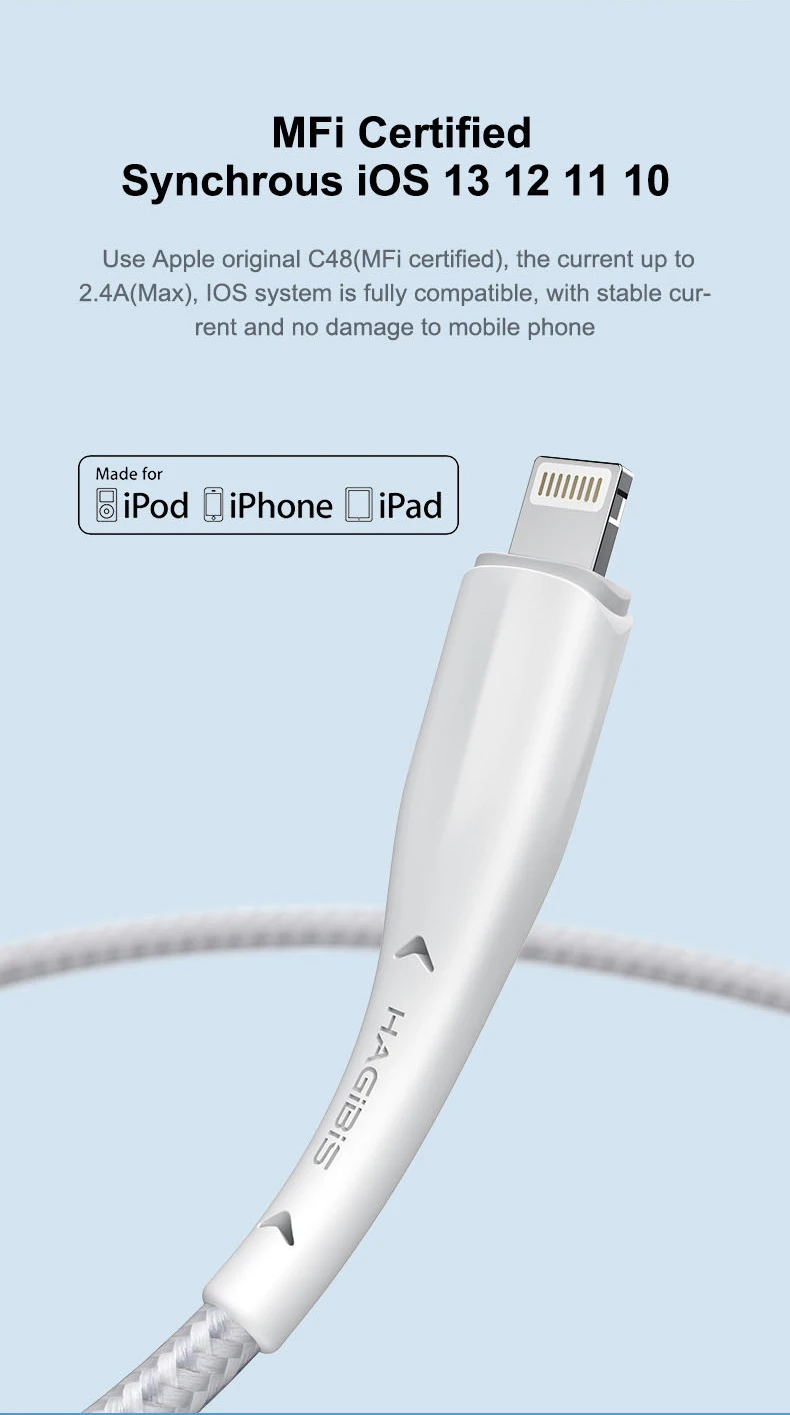 Hagibi MFi, кабель USB для iPhone 11 Pro X XS 8 2.4A быстрая зарядка, кабель Lightning для iPhone 6, USB кабель для передачи данных, зарядный кабель для телефона