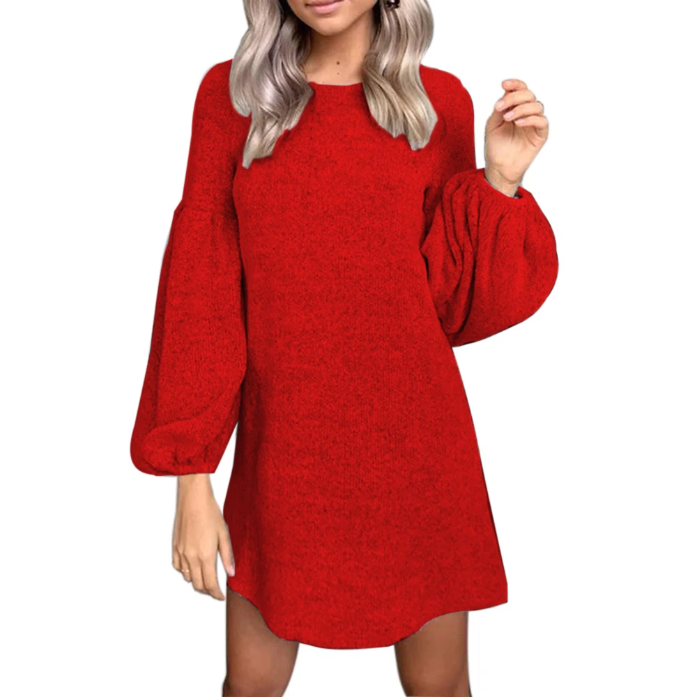 WENYUJH модное платье-свитер с круглым вырезом и длинным рукавом для женщин, зимняя свободная туника, Вязаный рождественский пуловер, одежда, однотонное платье Mujer - Цвет: Red