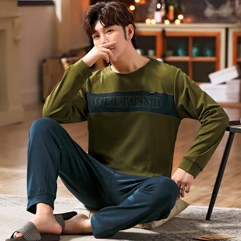 

Brand Autumn Men's Cotton Pajamas Letter Striped Sleepwear Cartoon Pajama Sets Casual Lounge Suits Pyjamas Plus Size 3XL Pijama