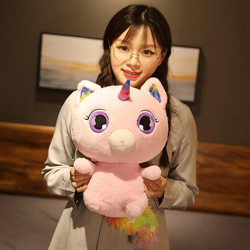 

Hot 45cm Kawaii Big Eyes Pink Unicorn Plush Toy Soft Colorful Animal One-horned Cat Animal Plush Stuffed Doll Baby Girls Gift