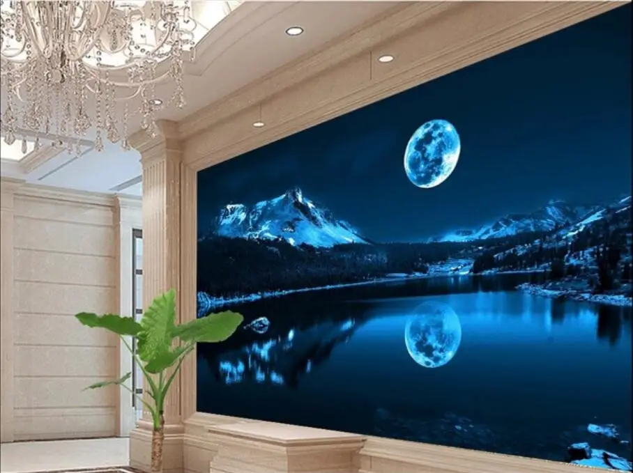 Обои на заказ, 3d фрески, Красивая Романтическая луна, озеро, ночное небо, современный минималистичный papier peint, фоновые обои