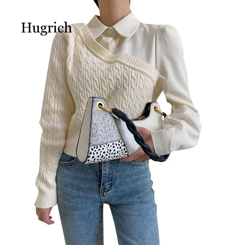 Stitching Knitted Shirt Autumn and Winter New Simple Fake Two Pieces of Doll Collar 2021 Design Sense Top 10pcs cheese honeycomb flat back resin simulation fake food for scrapbooking diy cake decor doll house decor accessories toys