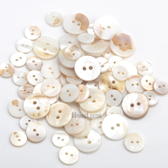 100pcs/lot real Natural shell buttons 10mm/15mm/20mm 2-hole flat mother of pearl  buttons