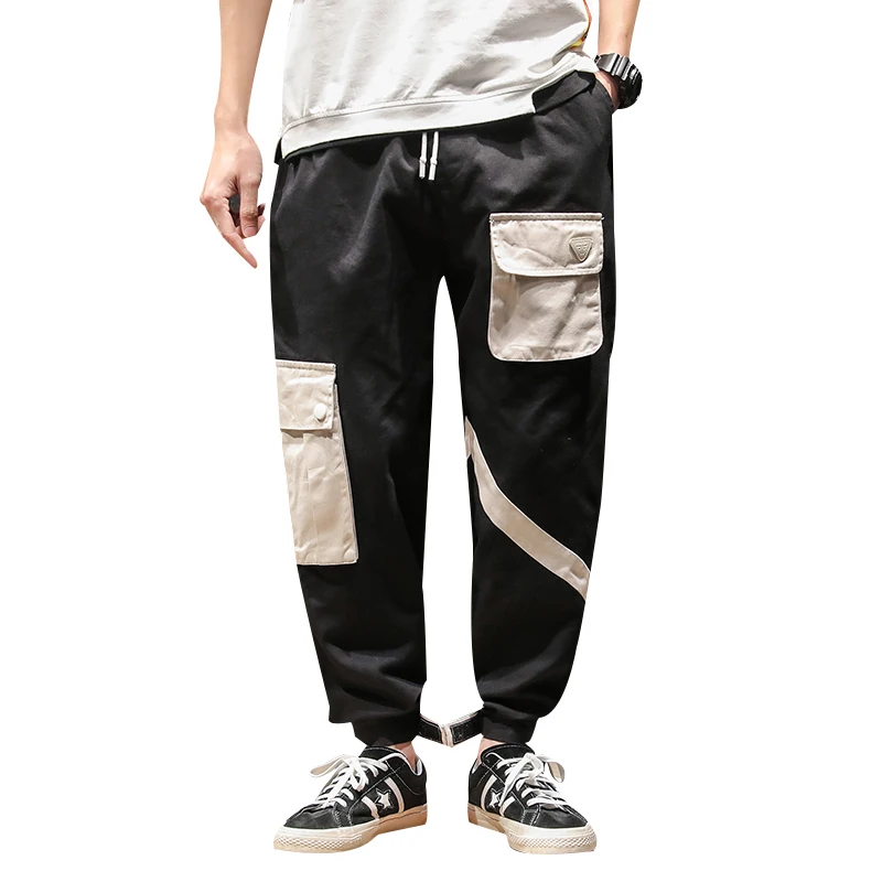 

Multi-pocket Elastic Waist Harem Pant Men Patchwork Color Black Joggers Pants Hip Hop Casual Trousers Male Streetwear Overalls
