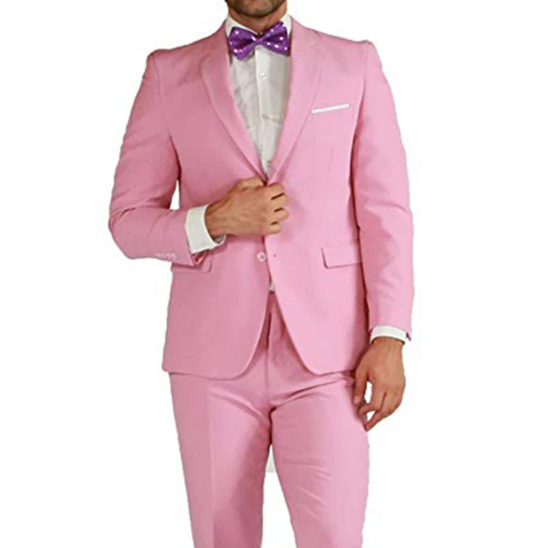 Индиго мужские костюмы двубортный 2 шт.(пиджак+ брюки) остроконечный воротник Slim Fit Костюмы для свадьбы Вечерние смокинги - Цвет: Pink