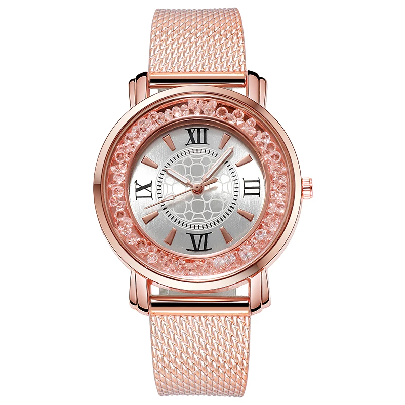 Brand Luxury Ladies Watch Fashion Fine Rhinestone Crystal Dial High Quality Mesh silicone Strap Quartz Watch For Women