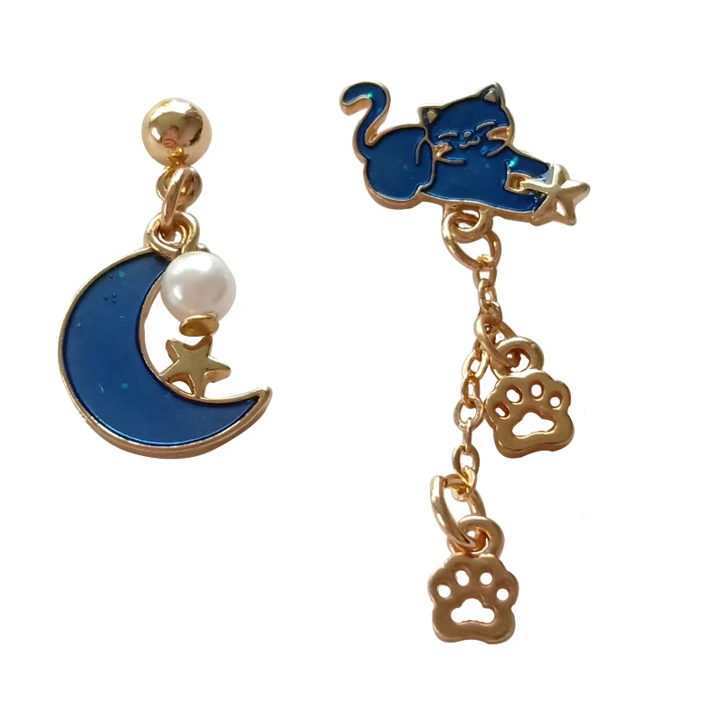 10 пара/лот модные ювелирные аксессуары дизайн металлическая звезда Луна кошка планета серьги-гвоздики для женщин