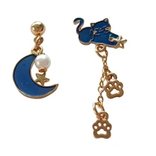 10 пара/лот модные ювелирные аксессуары дизайн металлическая звезда Луна кошка планета серьги-гвоздики для женщин
