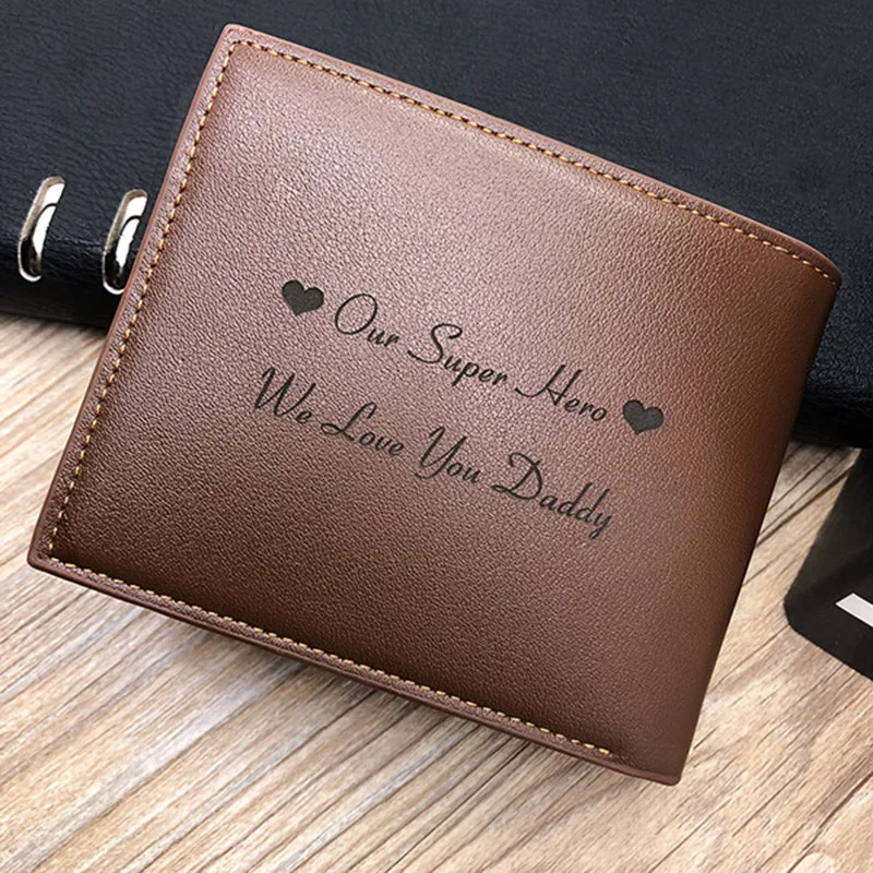 Engraved wallets számára férfiak Imázs pénztárca trifold Rövid távú ultra-thin Megmunkalás Fiatal bőrből pénztárca Papírpénz csipesz Szokás foto Adomány