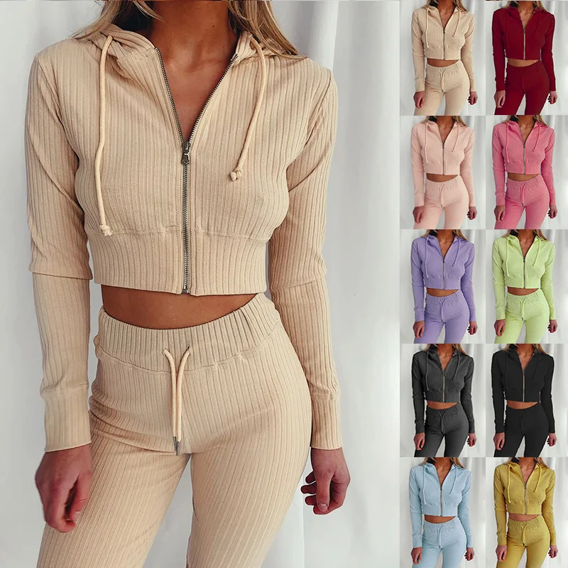 

Womens 2 Piece Set Tracksuit Cotton Two Piece Set Top And Pants Femme Clothes Elastic Slim Waist Long Pants Set Casual Wear