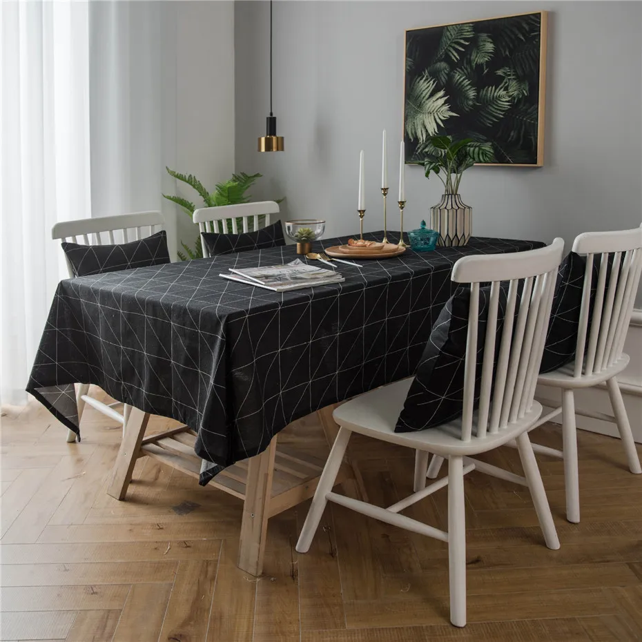 

Modern Minimalist Cotton Linen Tablecloth Black White Geometry Table Cover for Home Kitchen Dining Tabletop Decor Picnic Blanket