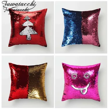 

Fuwatacchi Double Colors Splicing Pillow Case Magic Mermaid Sequin Cushion Cover New for Home Sofa Bed Chair Decor Pillow Cover