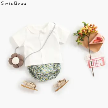 

Girl Baby Suit Summer Newborn Flower Children's Clothing Korean Version Baby Clothes Baby Collar Shirt Briefs Two-piece Set