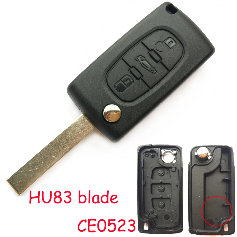 Флип чехол для PEUGEOT 407 307 308 207 208 607 с 3 кнопками и лезвием VA2/HU83|Ключ от авто| |