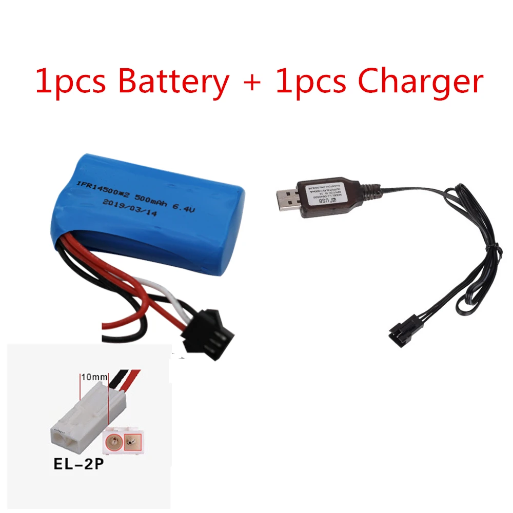 14500 6,4 v 500mAh литий-ионный аккумулятор и зарядное устройство для Wltoys 18401/18402 RC транспортного средства 6,4 v батарея для RC игрушек автомобилей лодки - Цвет: EL Red in circular