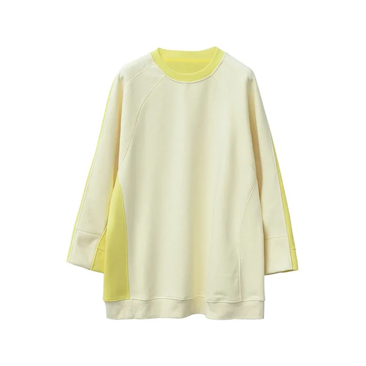 Осень кремовая мозаика желтая утка желтая Crewneck с длинным рукавом свободные средние и длинные пуловеры Женская одежда Толстовка