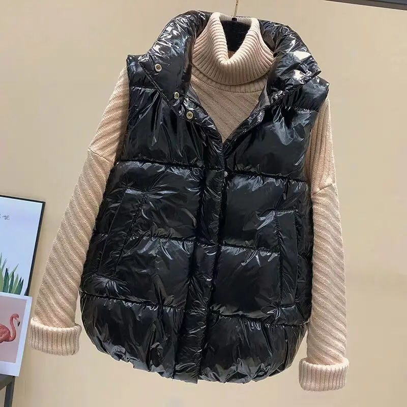 MUMUZI Bright Down cotton vest female winter short design autumn new Korean fashion vest solid color warm winter waistoat