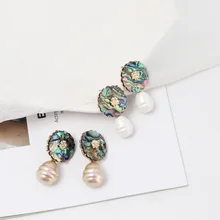 Мода имитация жемчуга бисера& Abalone оболочки Паттер серьги золотистого цвета гвоздики Brincos Pendientes брендовые ювелирные изделия для женщин