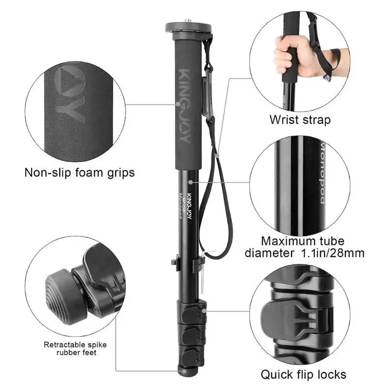 Kingjoy MP208F Camera Photography Monopod Aluminum Alloy Retractable Durable Tripods Stand Trekking Pole Universal