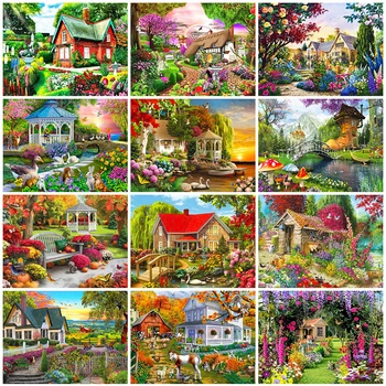 

Evershine Full Square Diamond Painting House Scenery Diamond Embroidery Garden Cross Stitch Kit 5D DIY Home Decor Gift