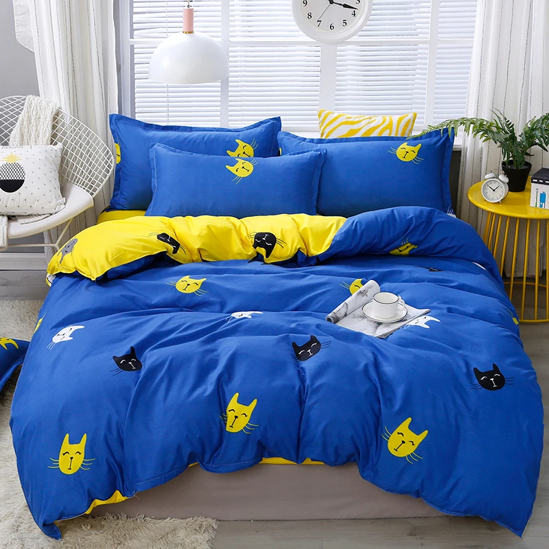 Solstice домашний текстиль голубой милый кот котенок пододеяльник наволочка для подушки кровать лист мальчик малыш девочки-подростка льняное постельное белье Комплект King queen Twin - Цвет: 3