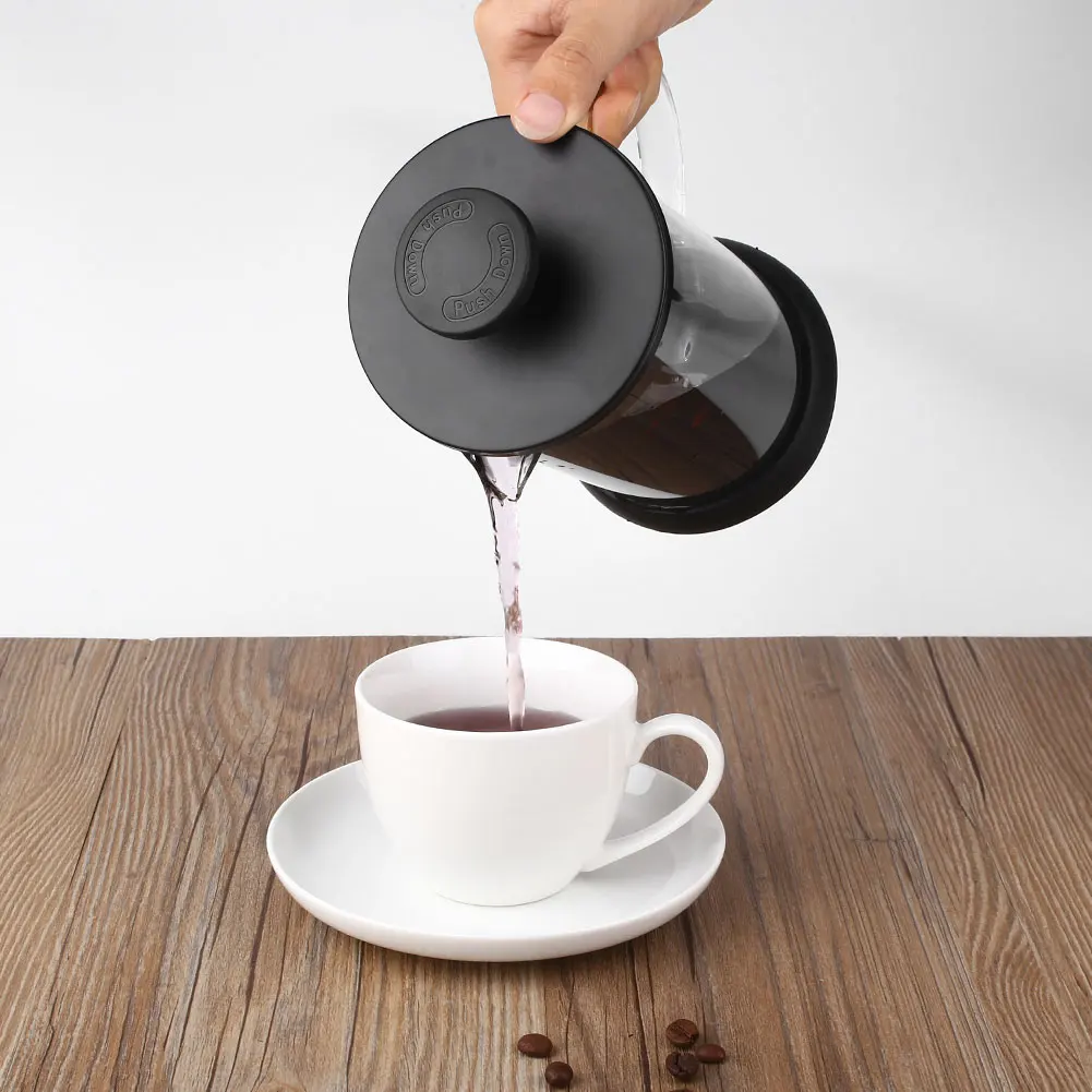 Press Coffee Maker Teapot Heat Resistant Tea Maker Coffee Pot Black&Silver