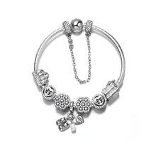 Authentic 925 Sterling Silver Diy Bracelet Safety Chain Bag Mickey Mouse Silver Pearl Winter Snowflake Spread Bottle Pendant