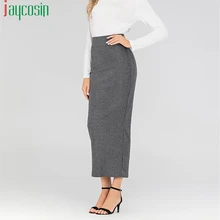 Женская трикотажная длинная юбка, хлопок, тонкая, элегантная, одноцветная, высокая талия, офисная, модная, Женская юбка, повседневная, для девушек, размера плюс, юбка для вечеринки