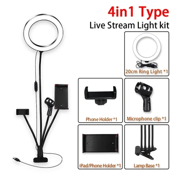 

20Cm LED Ring Light with Microphone Phone Holder Desktop for Makeup Tutorial YouTube Video Live Stream