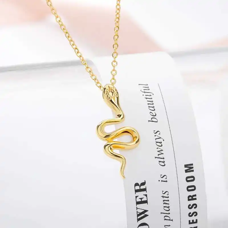 A stylish Snake Pendant, epitomizing elegant jewelry, is gracefully draped over a piece of paper with partial text visible.