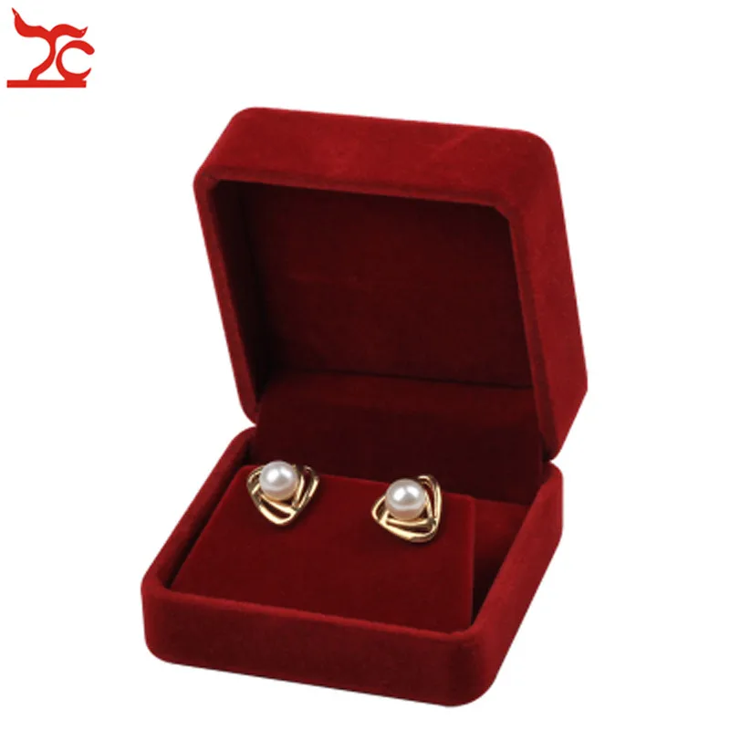 Изумительная красная бархатная Свадебная шкатулка для украшений, серьги, кулон, браслет, органайзер, чехол, жемчужный набор колье, кольцо, подарочная коробка - Цвет: Earring Box