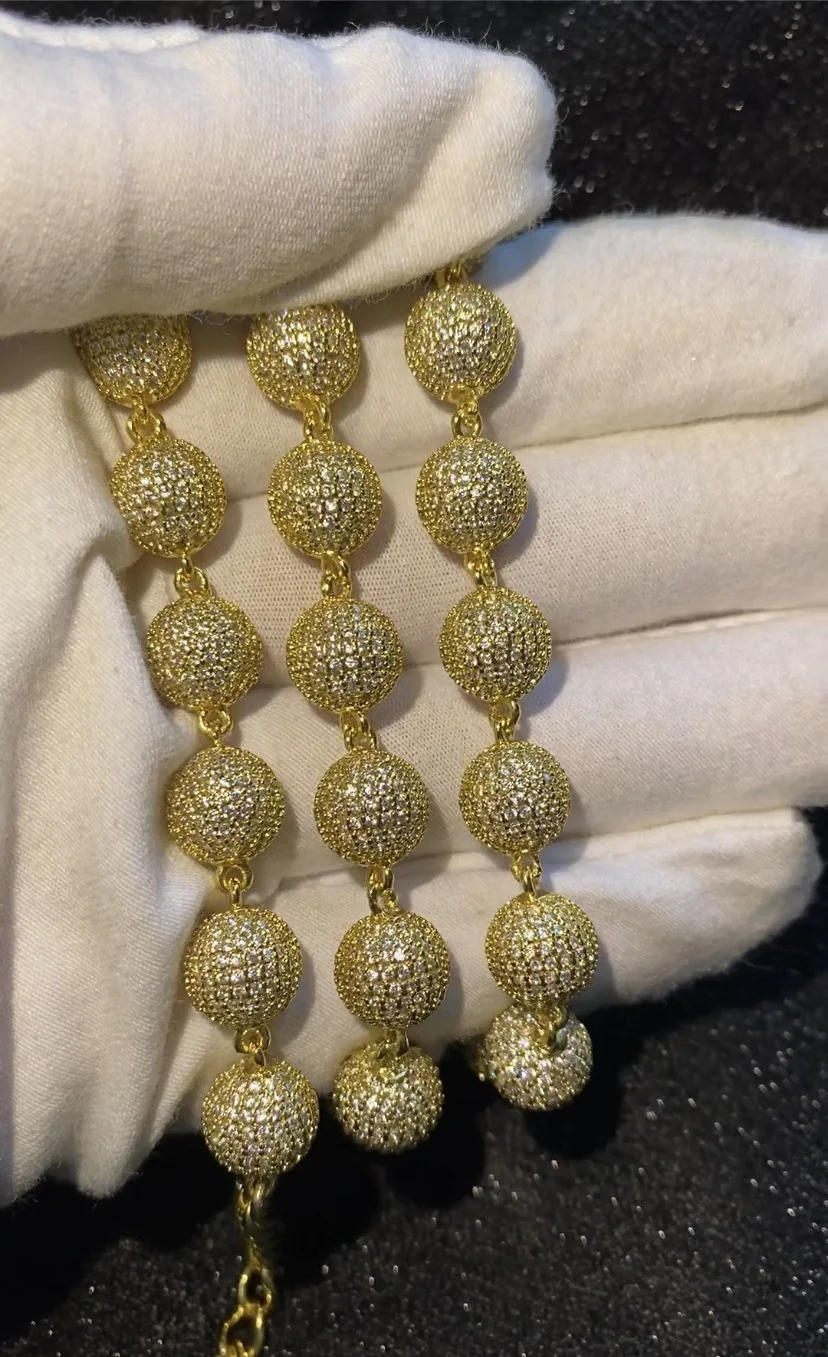 Bead Ball Chain Necklace Iced Out Full 