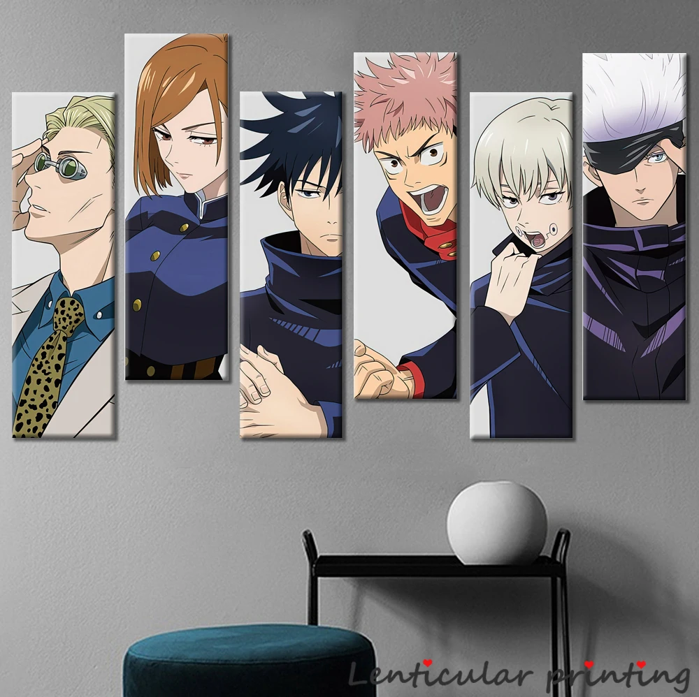 6pcs Anime Jujutsu Kaisen Poster Six Anime Character Satoru Gojo Picture Print Oil Painting Canvas Wall Art Sukuna Anime Decor Painting Calligraphy Aliexpress