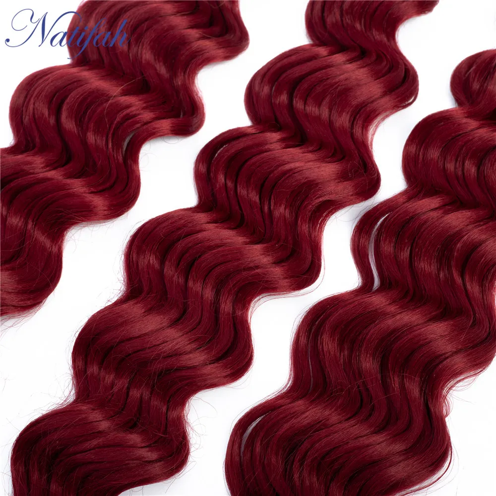 Natifah свободная глубокая волна пряди Синтетические Волосы Ткачество 18 дюймов 1 3 4 пряди красные длинные кудрявые океанские волны волосы кроше для наращивания