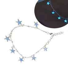 Аксессуары для европейских и американских пляжных модных синих пятиконечных звезд, ножной браслет с кистями, Ночной светильник, сияющий ножной браслет