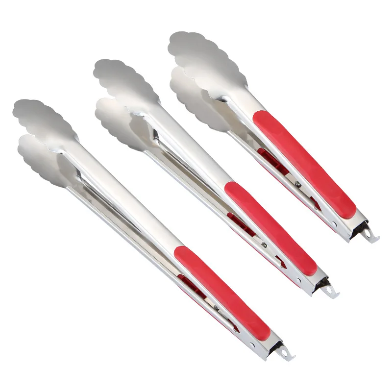 portable Barbecue clip Kitchenware stainless steel food clip barbecue tool food clip silica gel red handle kitchenware clip