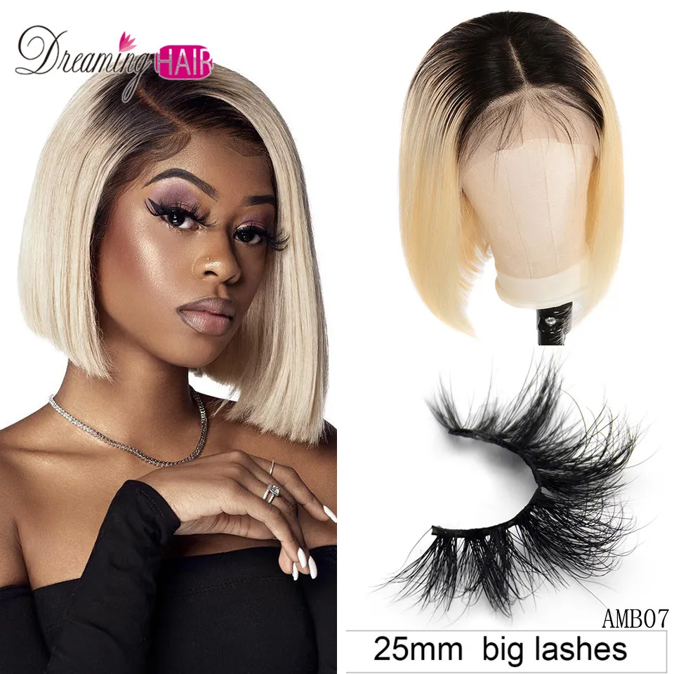 

13x6 Blonde Lace Front Wig Brazilian 1B 613 Short Bob Lace Front Human Hair Wigs For Black Women 180% Ombre Lace Front Wig